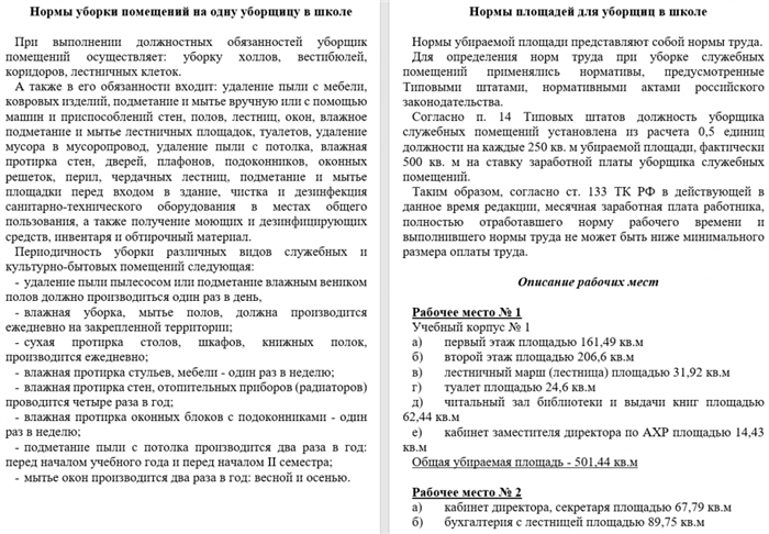 Нормы площадей для уборщиц служебных помещений в школах: Периодичность проведения